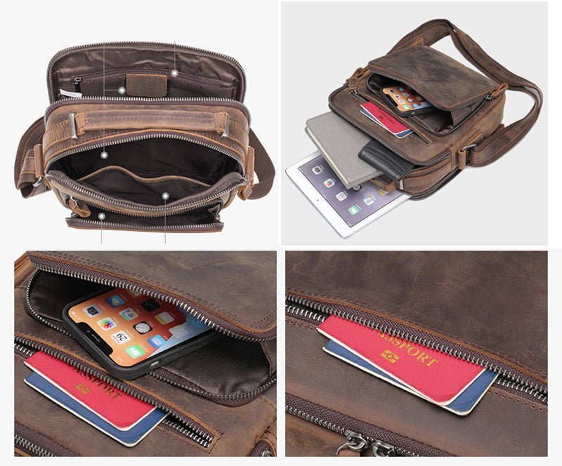 Full Grain Leather Men’s Satchel Leather Mens Crossbody Bag - Image 3
