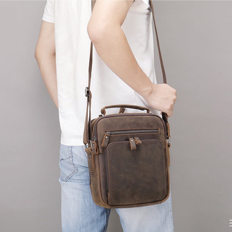 Full Grain Leather Men’s Satchel Leather Mens Crossbody Bag - Image 4