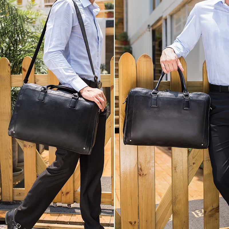 Full Grain Leather Mens Briefcase 17 Inch Leather Laptop Bag