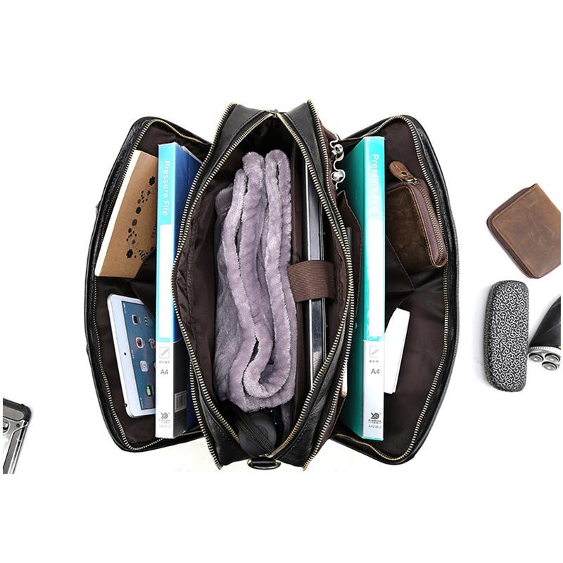 Full Grain Leather Mens Briefcase 17 Inch Leather Laptop Bag - Image 4