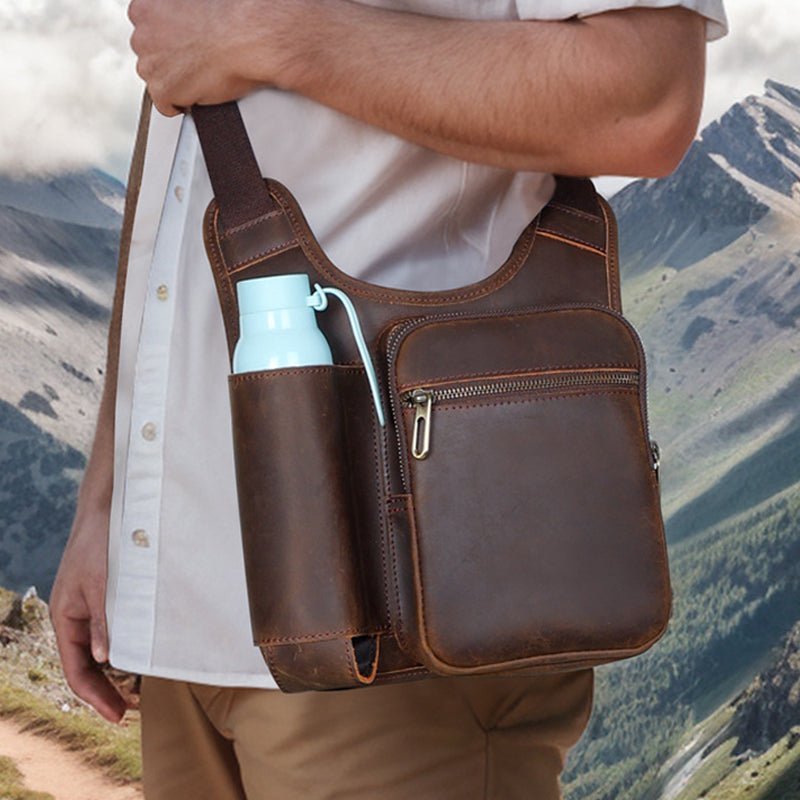Full Grain Leather Tactical Bag Mens Leather Crossbody Pack Messenger Bag