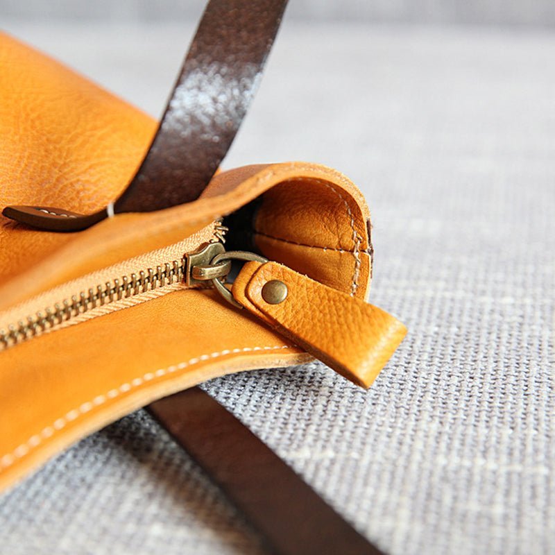 Handmade Vegetable Tanned Leather Tote Bag Leather Shopping Bag - Image 11
