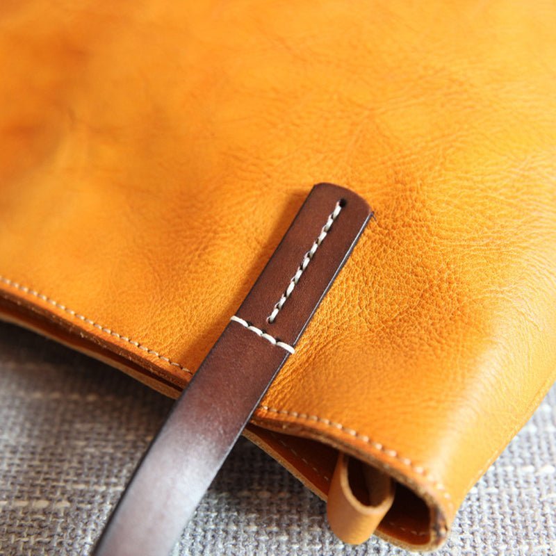Handmade Vegetable Tanned Leather Tote Bag Leather Shopping Bag - Image 15