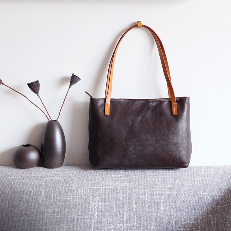 Handmade Vegetable Tanned Leather Tote Bag Leather Shopping Bag - Image 2
