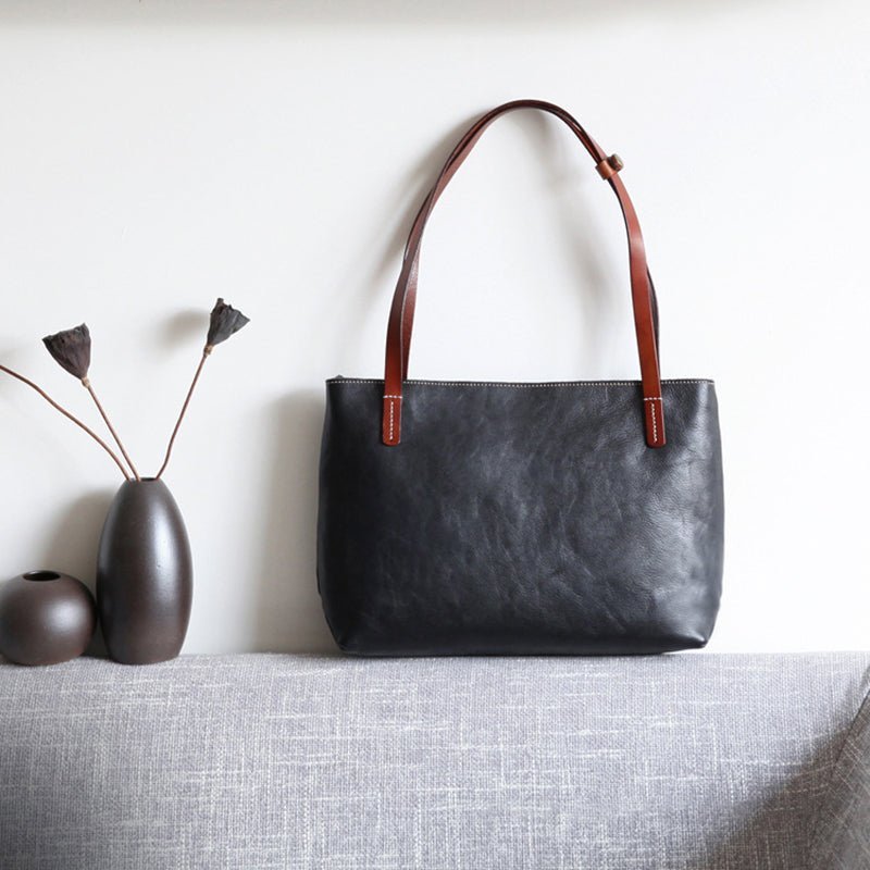 Handmade Vegetable Tanned Leather Tote Bag Leather Shopping Bag - Image 3