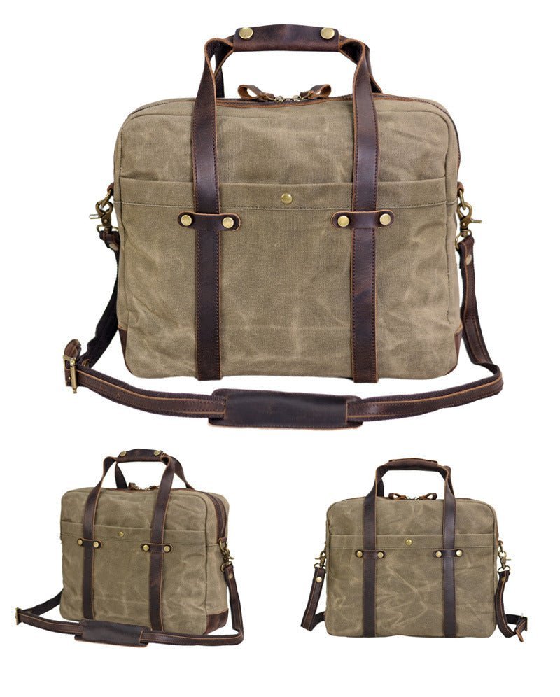 Waxed Canvas Messenger Bag Canvas Briefcase Laptop Bag - Image 6