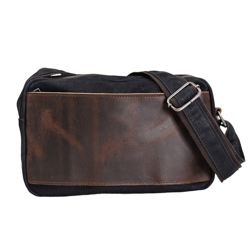 Leather Canvas Shoulder Waxed Messenger Bag Men Satchel Vintage Crossbody Bag - Image 3