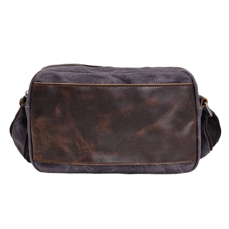 Leather Canvas Shoulder Waxed Messenger Bag Men Satchel Vintage Crossbody Bag - Image 4