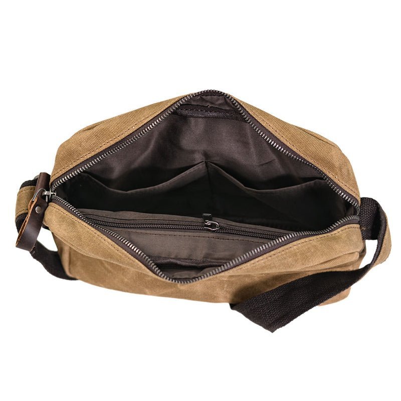 Leather Canvas Shoulder Waxed Messenger Bag Men Satchel Vintage Crossbody Bag - Image 5