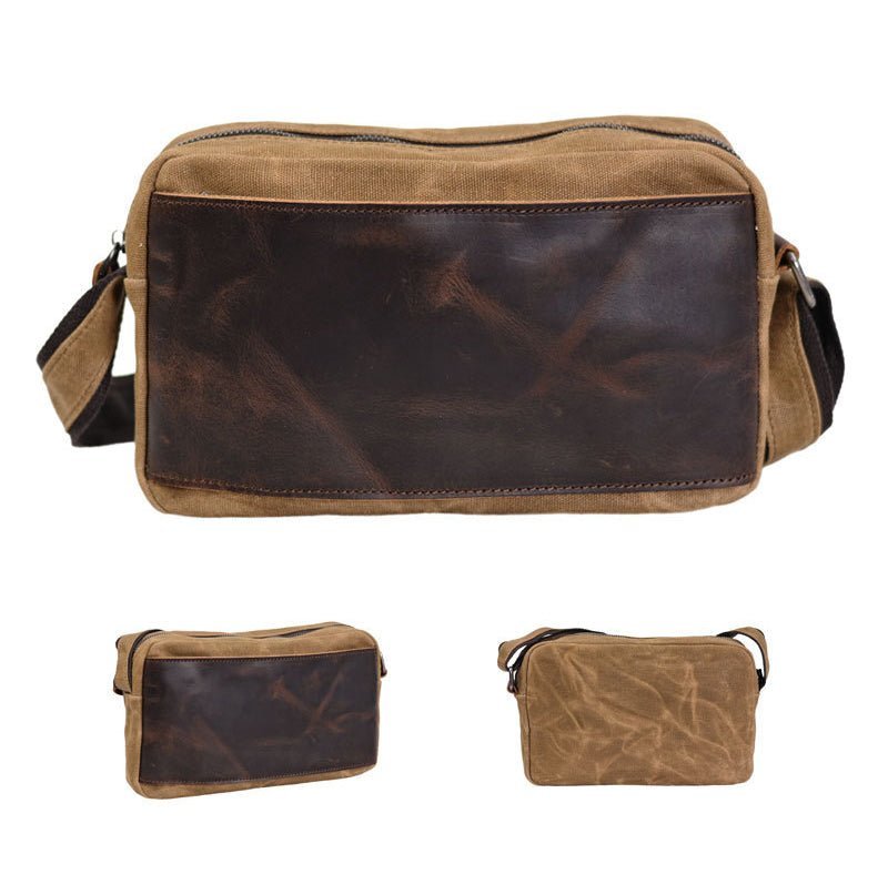 Leather Canvas Shoulder Waxed Messenger Bag Men Satchel Vintage Crossbody Bag - Image 6